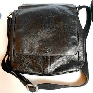 Fossil Black Leather Messenger Bag